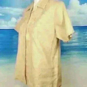 HAND EMBROIDERED LINEN Woman's Blouse Shirt TAUPE TAN Top size Sm 4  40 EU